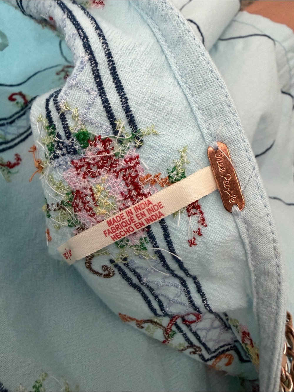 Free People Light Blue Embroidered Square-Neck Tie-Side Tank - Picture 10 of 10